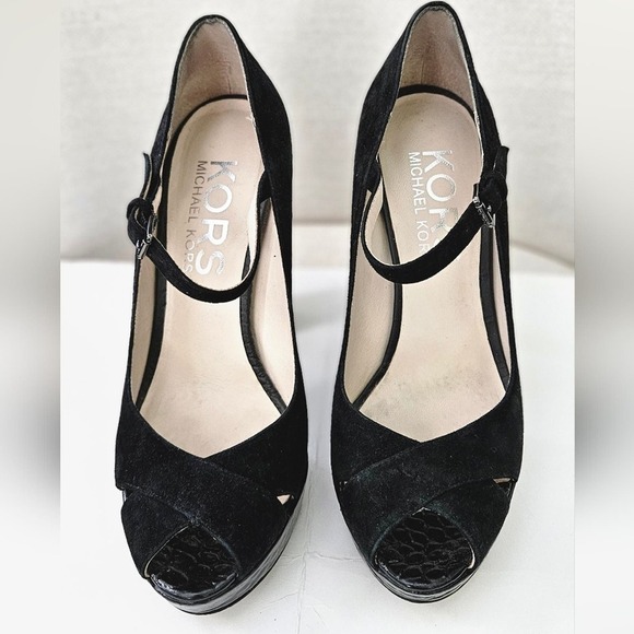 Michael Kors Ladies Black Suede and Leather Heels Size 7 - Picture 1 of 15